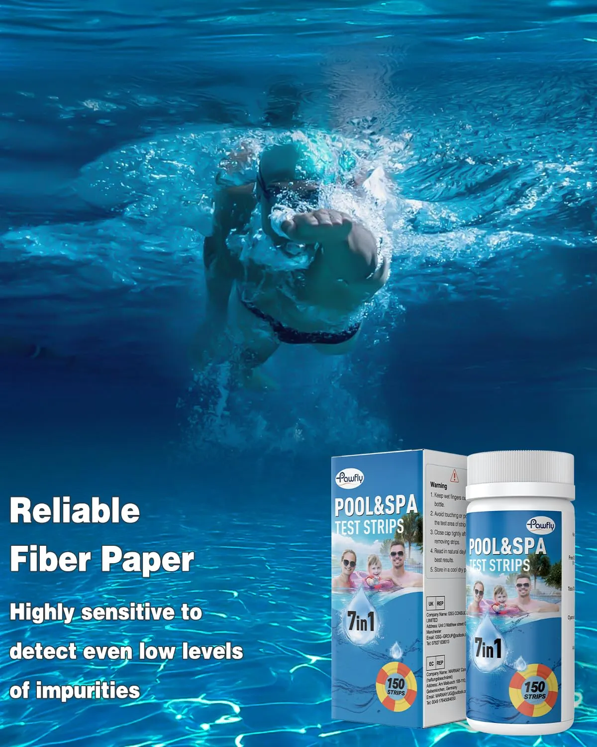 Pawfly 7 in 1 strisce test piscina 150 pezzi