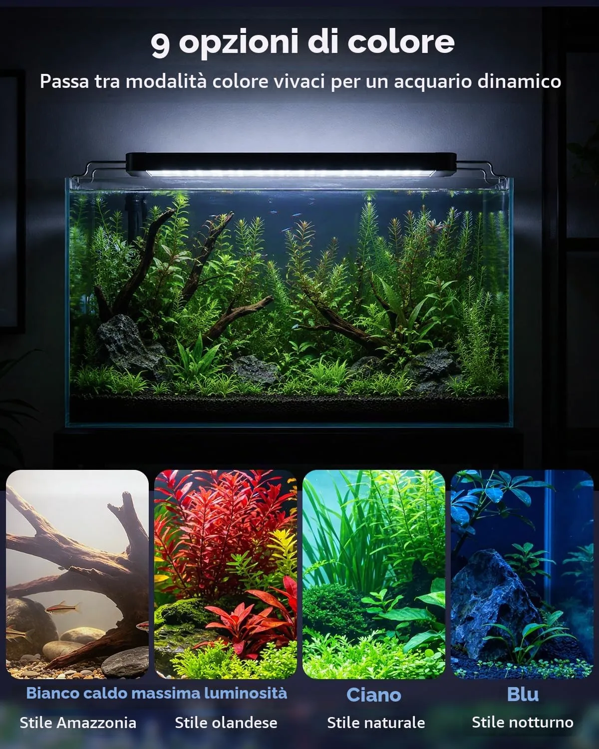 Pawfly Luce LED Acquario 45-60 cm 6 Tasti 24/7