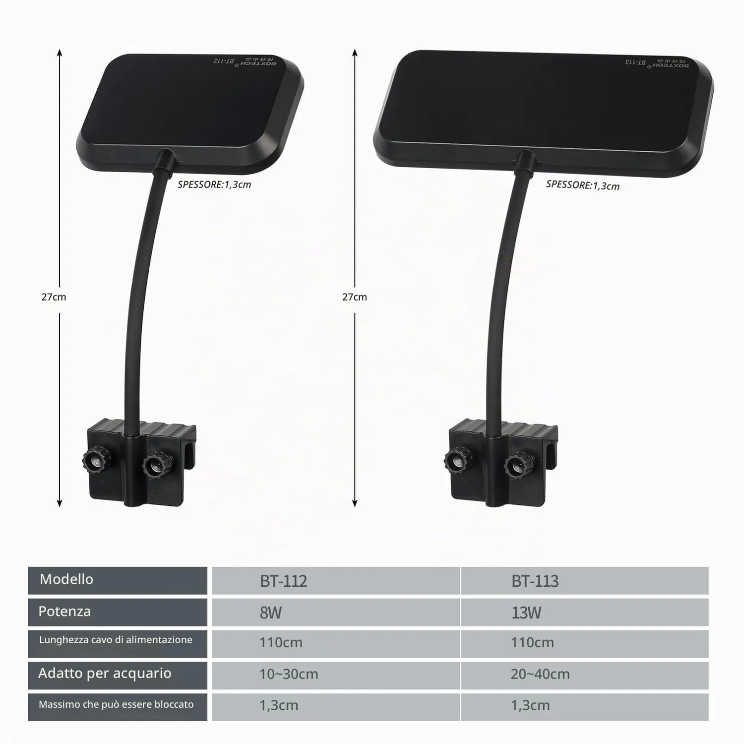 boxtech Lampada LED Acquario 8W Spettro Completo Clip