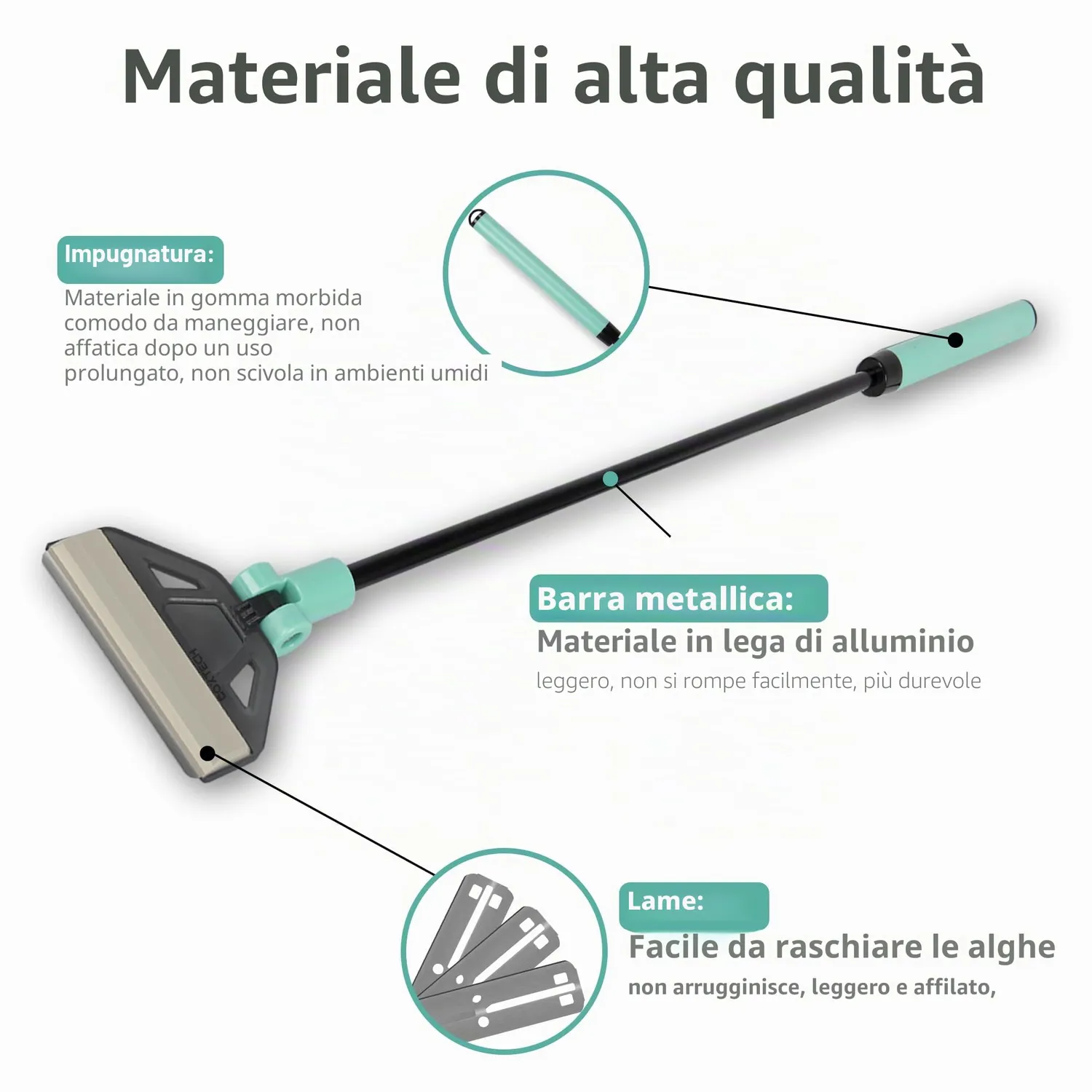 boxtech Raschietto Alghe 50 cm con 5 Lame Acciaio