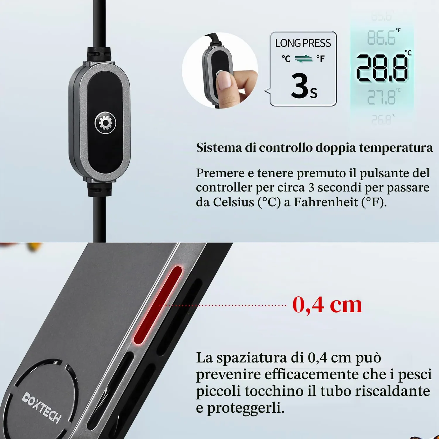 boxtech Riscaldatore Acquario 50W 10-40L Display