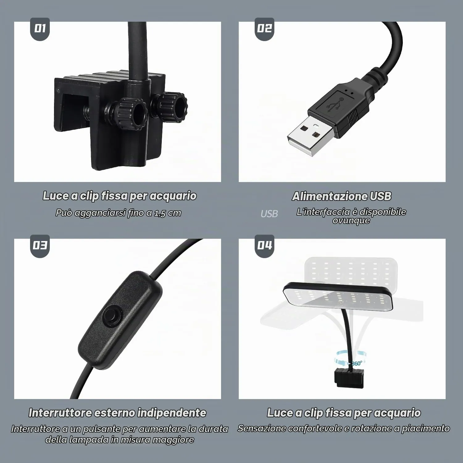 boxtech Lampada LED Acquario 8W Spettro Completo Clip