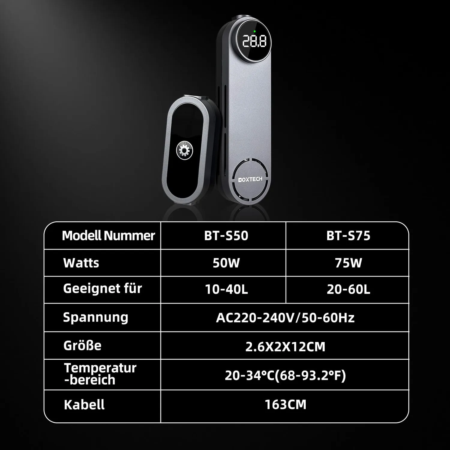 boxtech Mini riscaldatore acquario 50W display 20-34°C