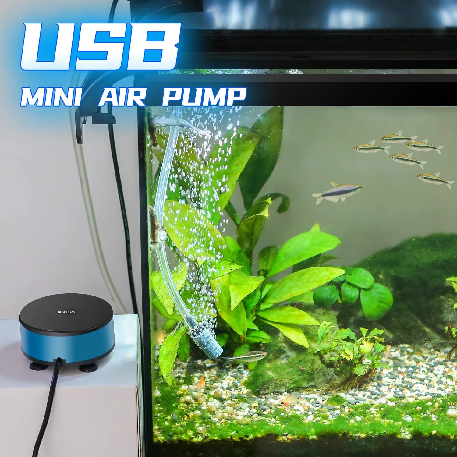 Boxtech pompa aria acquario USB nano 7-30L con pietra