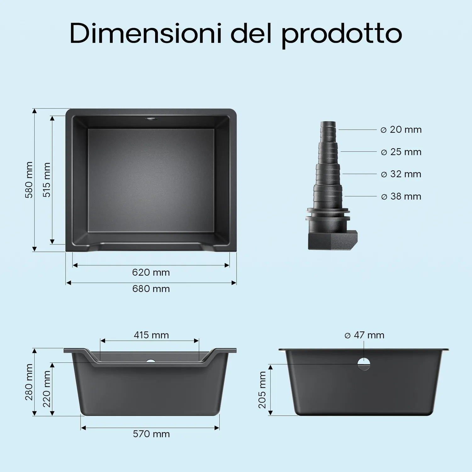 SunSun Vasca Cascata 60 Litri Vaschetta Vetroresina