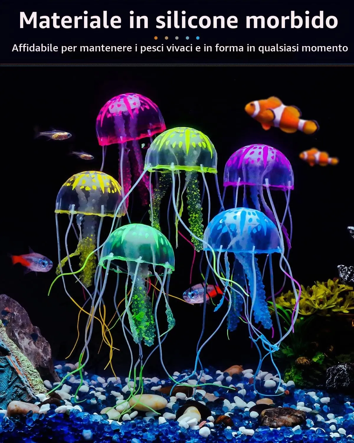 Pawfly meduse decorative acquario 6 pezzi silicone