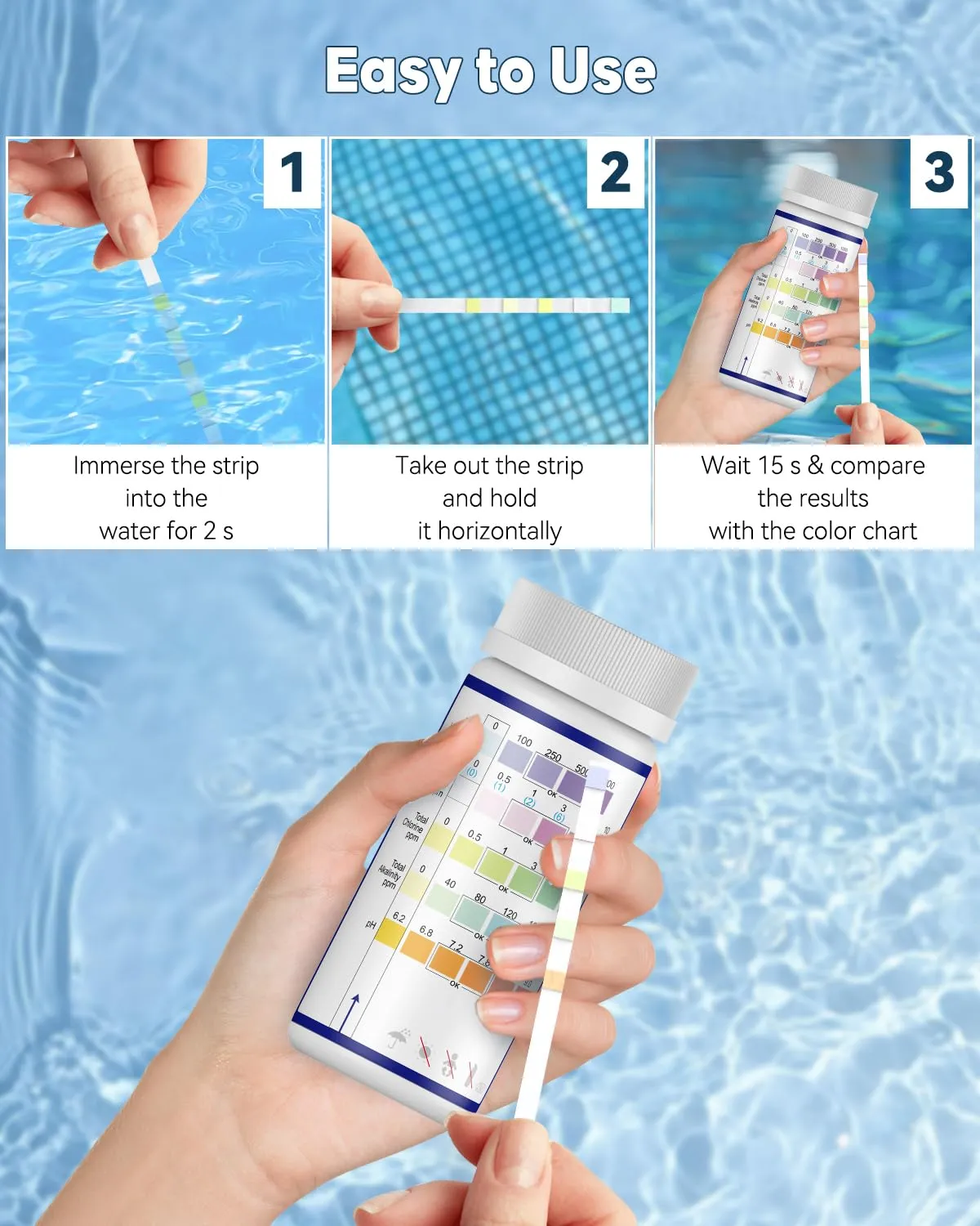 Pawfly Strisce Test Piscina 6 in 1 150 Pezzi pH Cloro