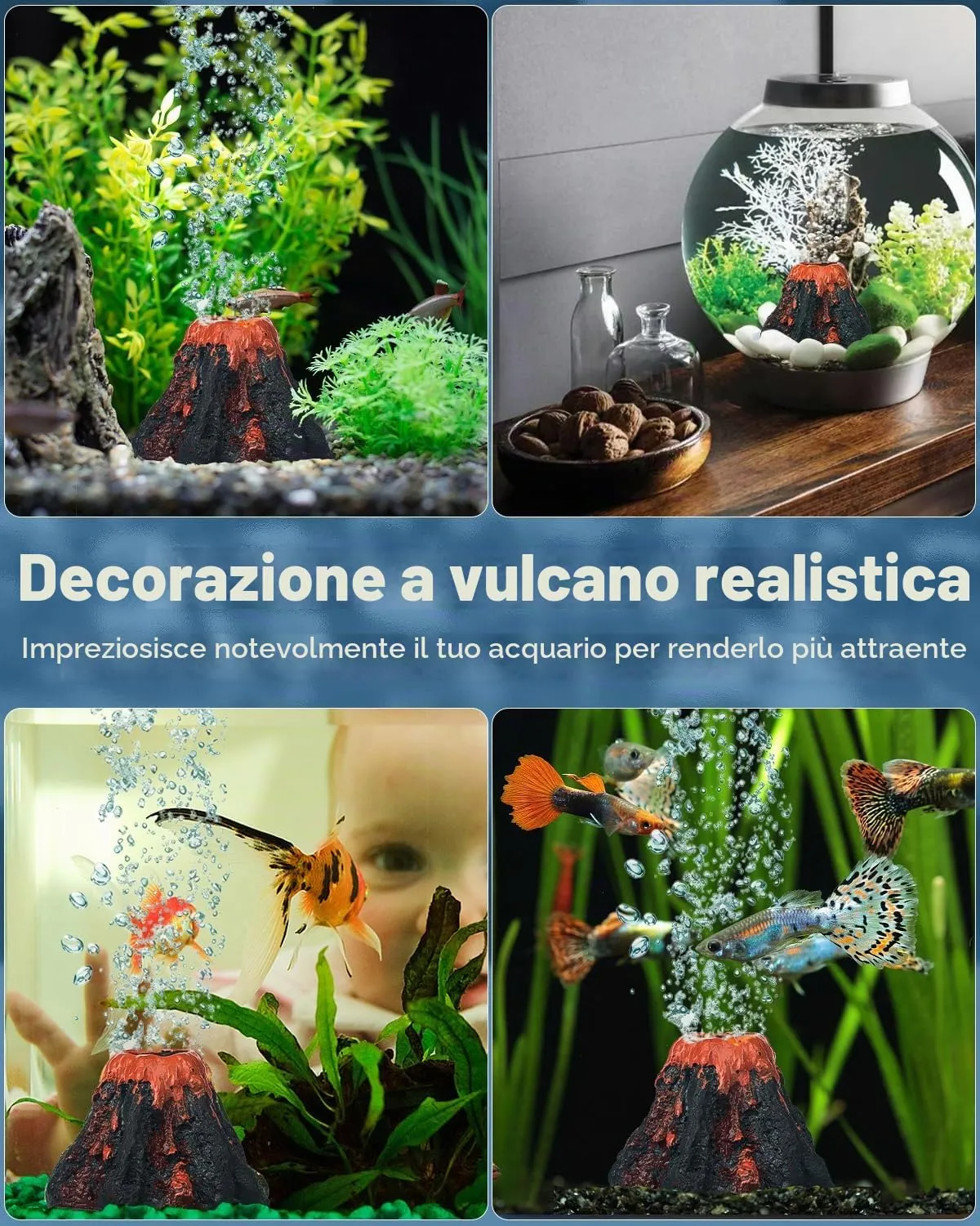 Pawfly Vulcano Decorazione Acquario Resina con Bolle
