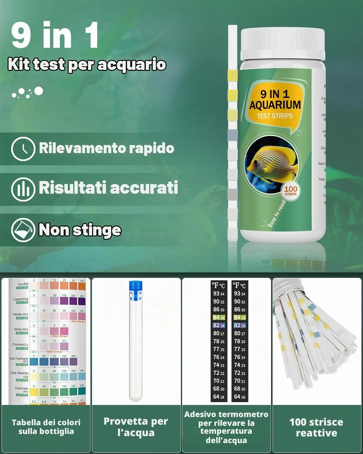 Pawfly Test 9 in 1 strisce test acquario 100 pz 9 parametri