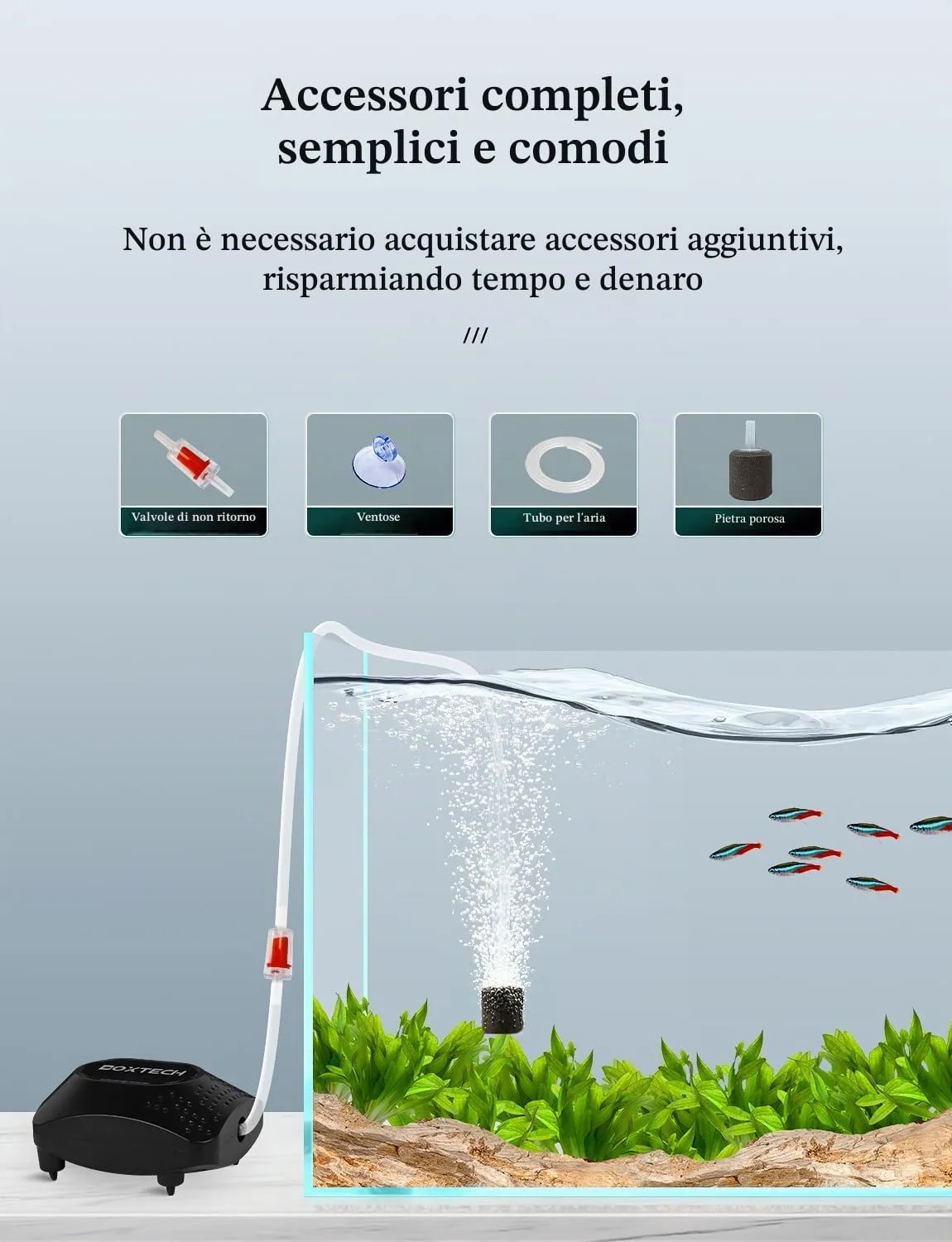 boxtech mini aeratore acquario 1,5W kit pietra aria