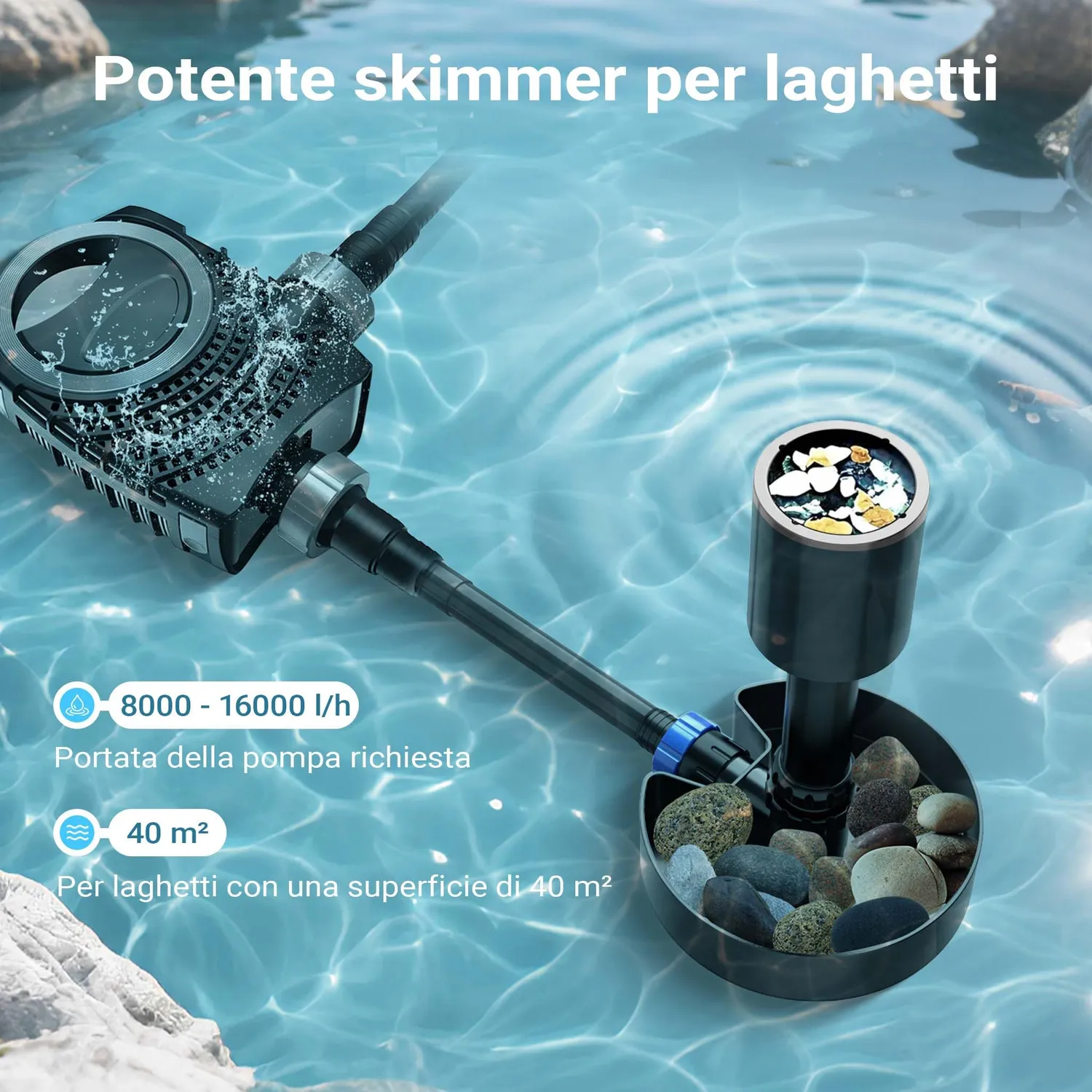 SunSun CSP-40 skimmer laghetto 40 mq telescopico 650-850mm