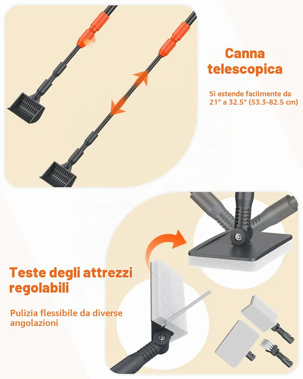 Pawfly Kit Pulizia Acquario 7 in 1 Manico Lungo Vetro