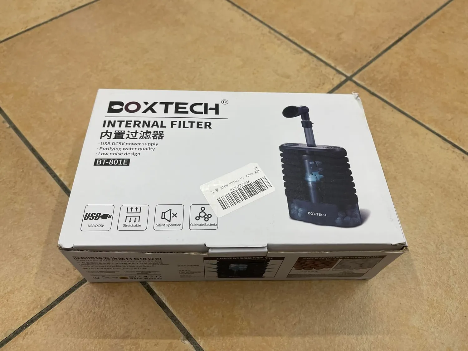 Boxtech 5 in 1 filtro interno acquario 200 l/h USB 35-110 l