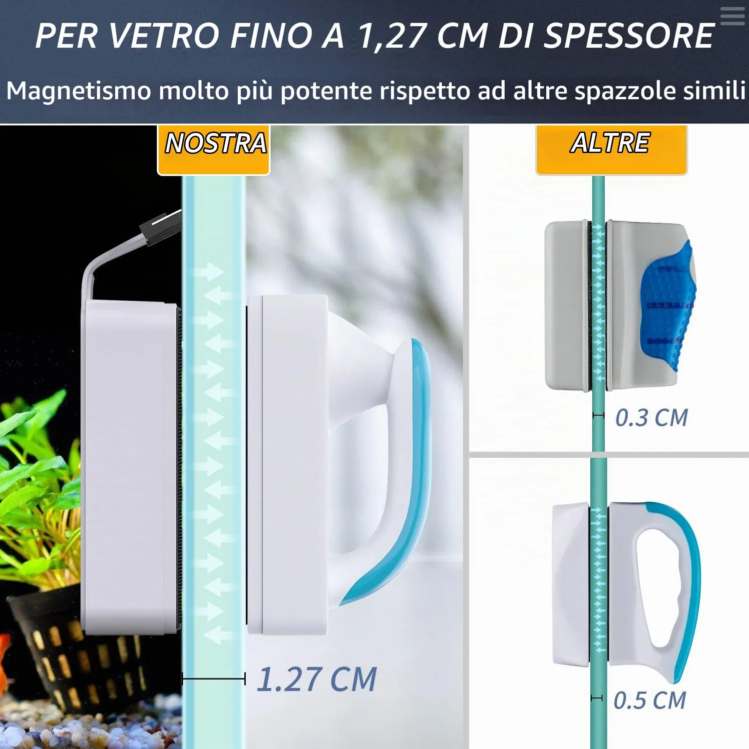 Pawfly spazzola magnetica acquario vetro 7,5 cm raschietto