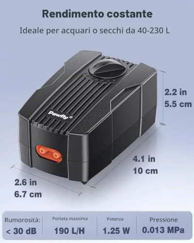Pawfly Pompa Aria Acquario 190 l/h Doppia Uscita Silenziosa