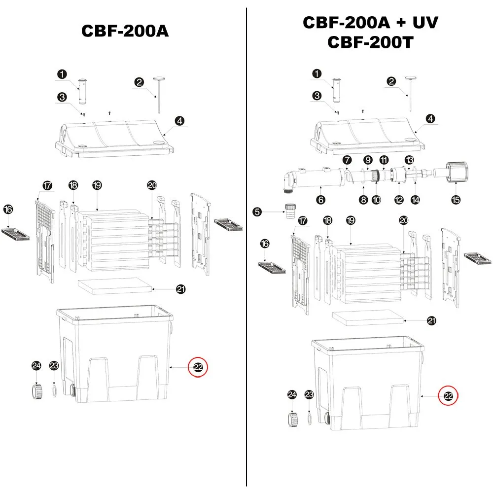 SunSun CBF-200 Vaschetta Portafiltro Ricambio Originale Biofiltro