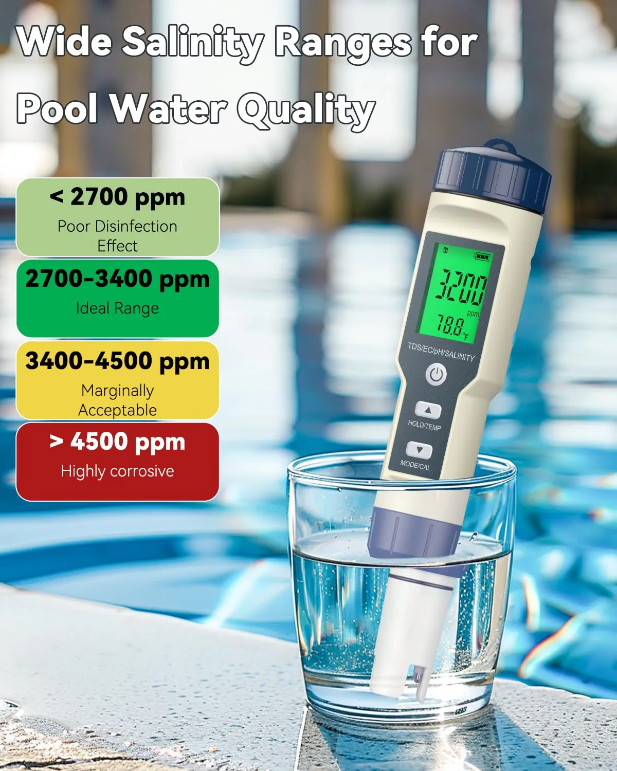 Pawfly Tester Piscina 5 in 1 pH Sale TDS EC Temperatura