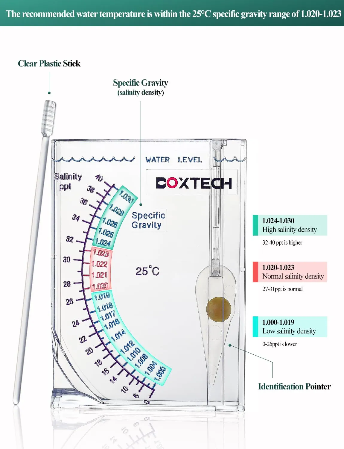Boxtech Densimetro Acqua Salata Acquario Marino con Scala Salinità