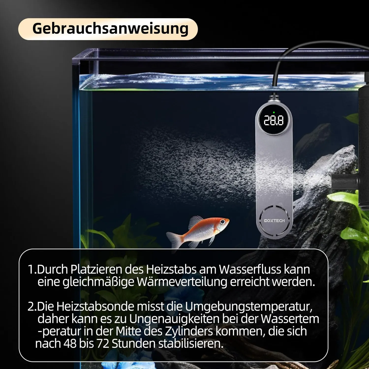 boxtech Mini riscaldatore acquario 50W display 20-34°C