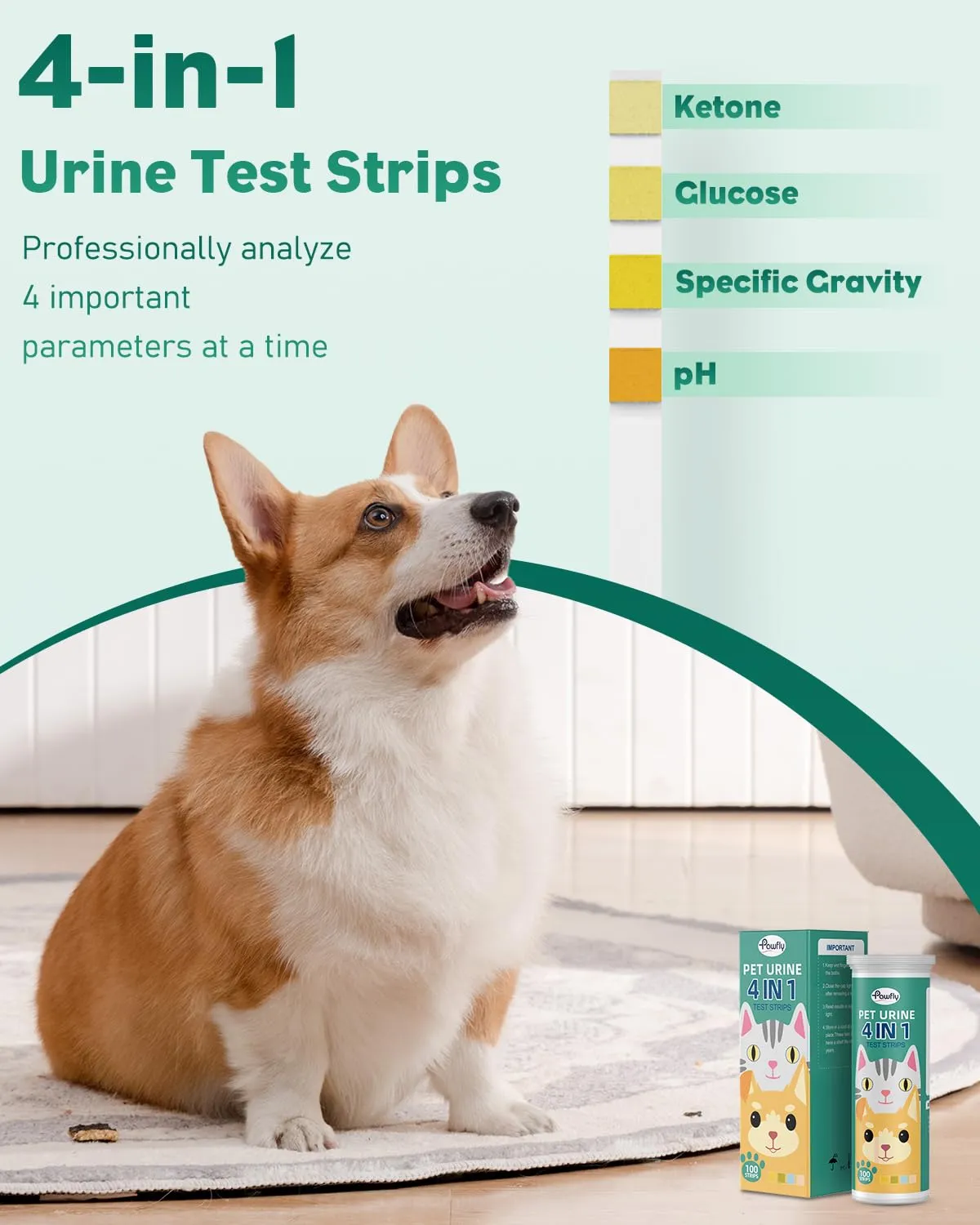 Pawfly Test Urine 4 in 1 100 Pezzi Cani e Gatti Diabete