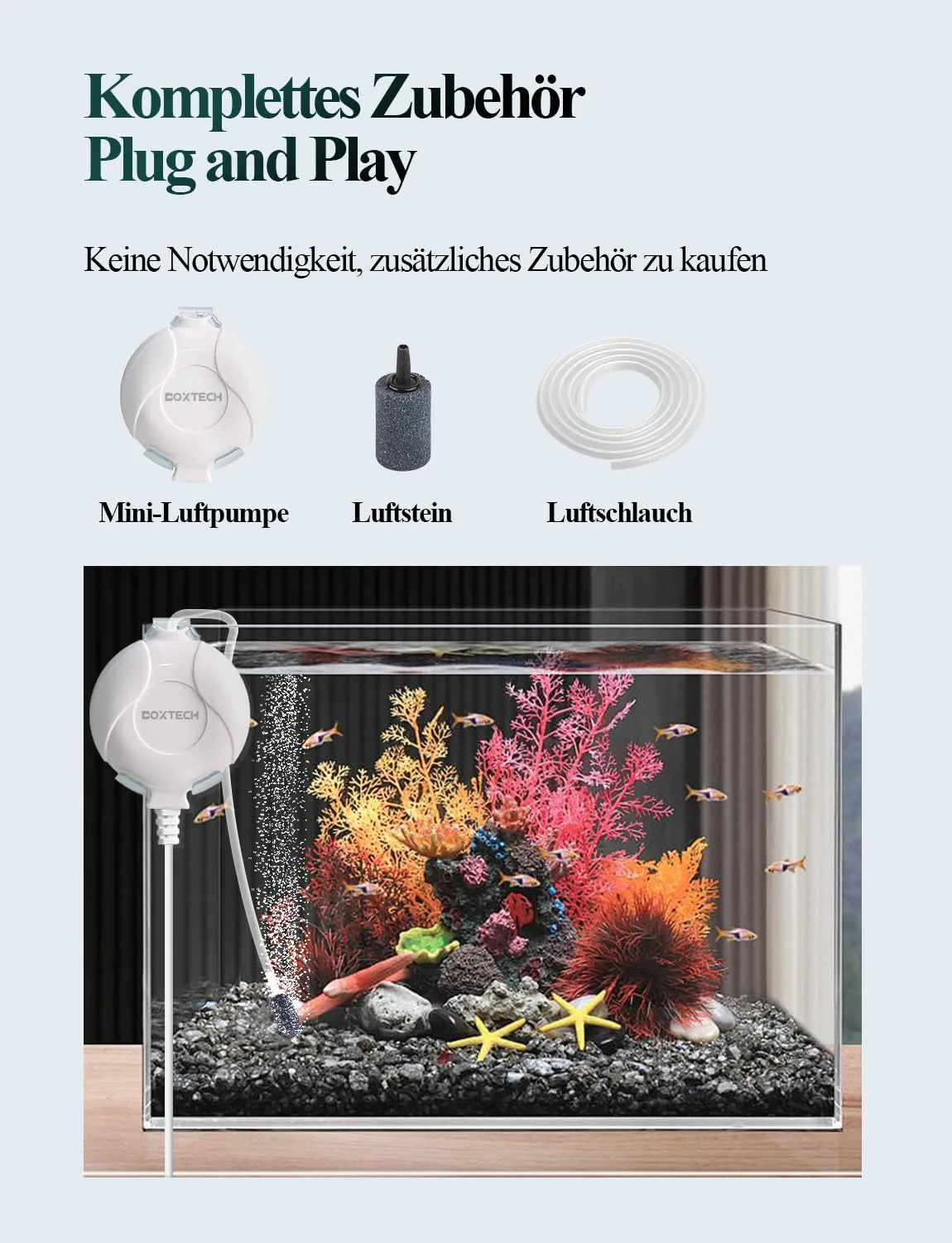 Boxtech Mini aeratore acquario 1W bianco 50L