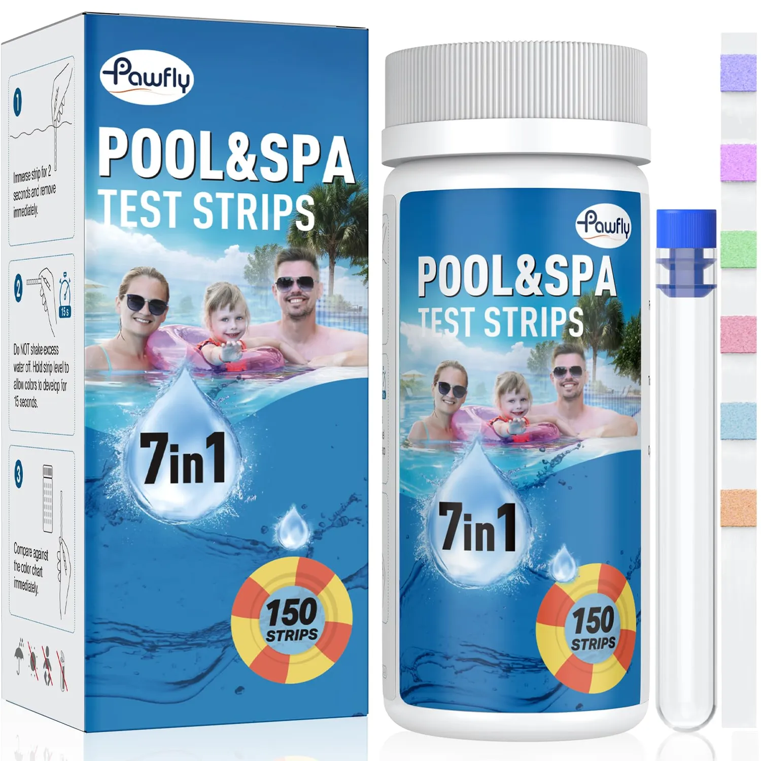 Pawfly 7 in 1 strisce test piscina 150 pezzi