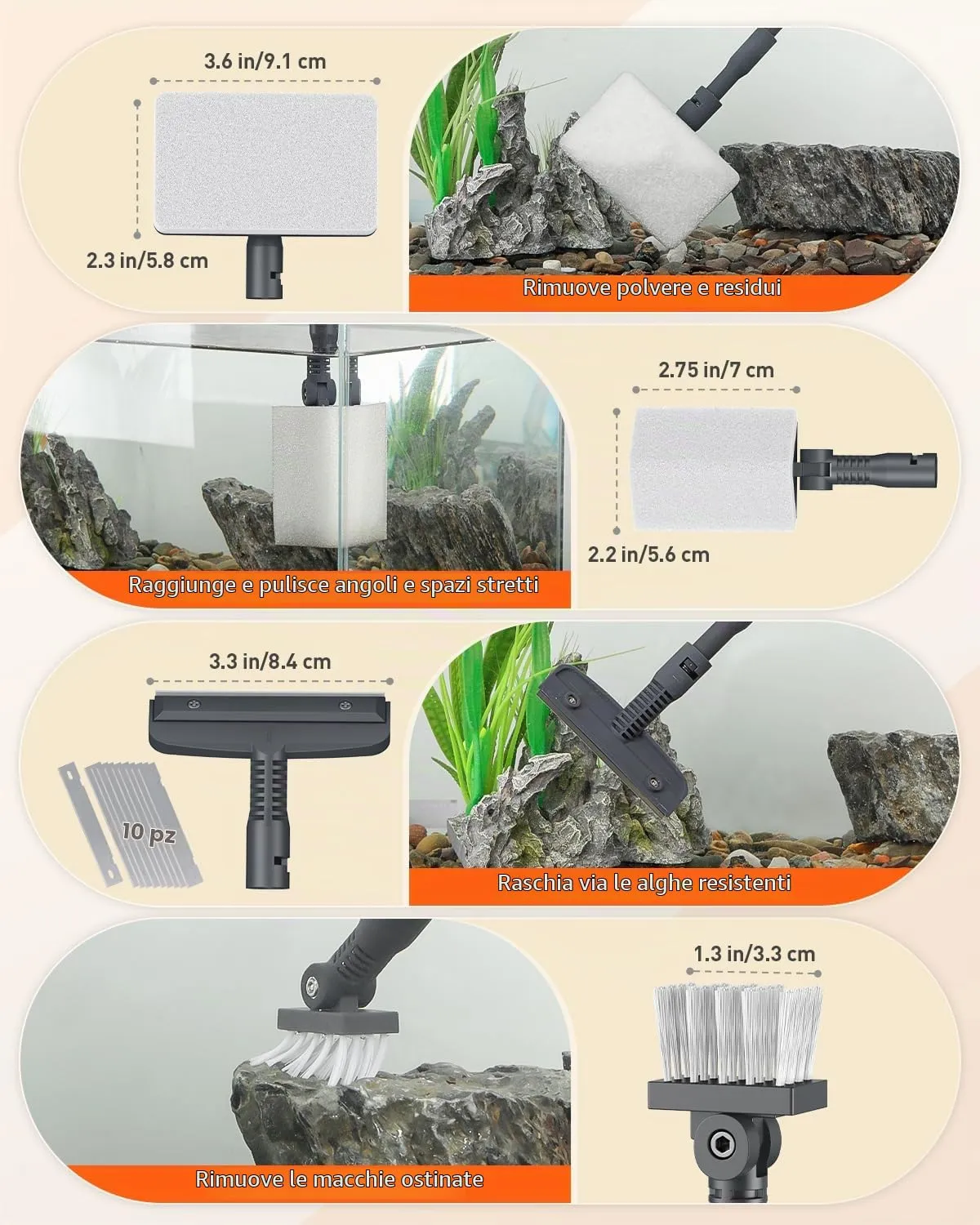 Pawfly Kit Pulizia Acquario 7 in 1 Manico Lungo Vetro