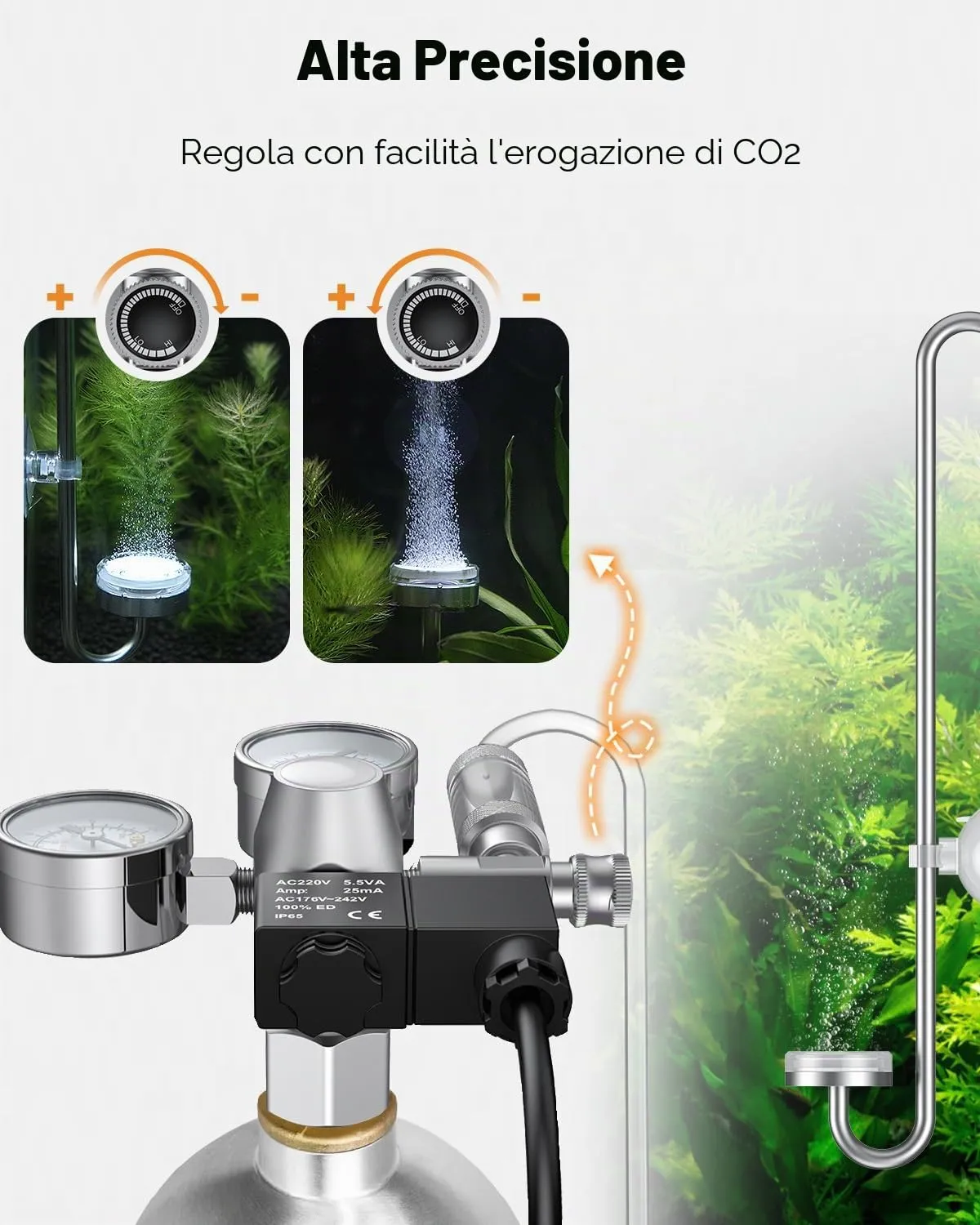 Pawfly Regolatore CO2 doppio manometro elettrovalvola acquario