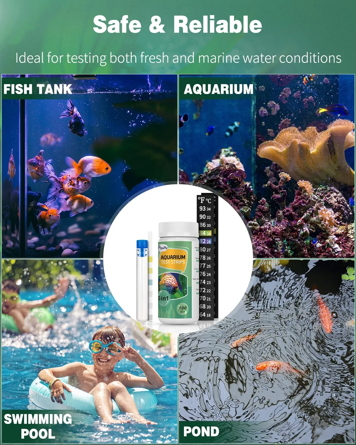 Pawfly Strisce Test Acquario 6 in 1 100 Pezzi con Termometro