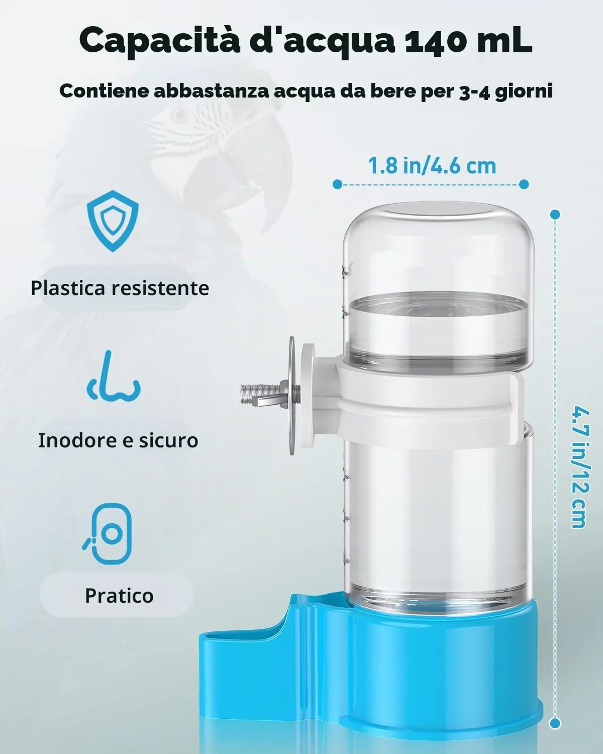 Pawfly beverino uccelli automatico 140 ml blu 2 pz