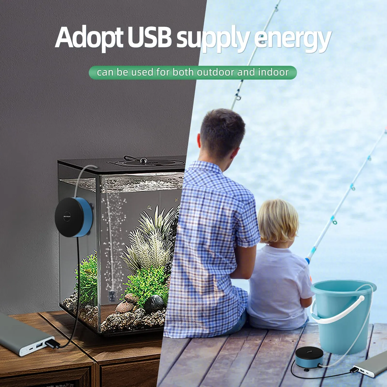 Boxtech pompa aria acquario USB nano 7-30L con pietra