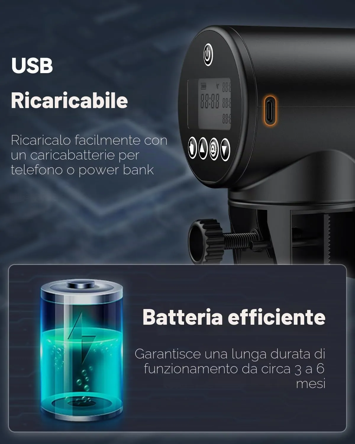 Pawfly mangiatoia automatica pesci 200 ml USB ricaricabile