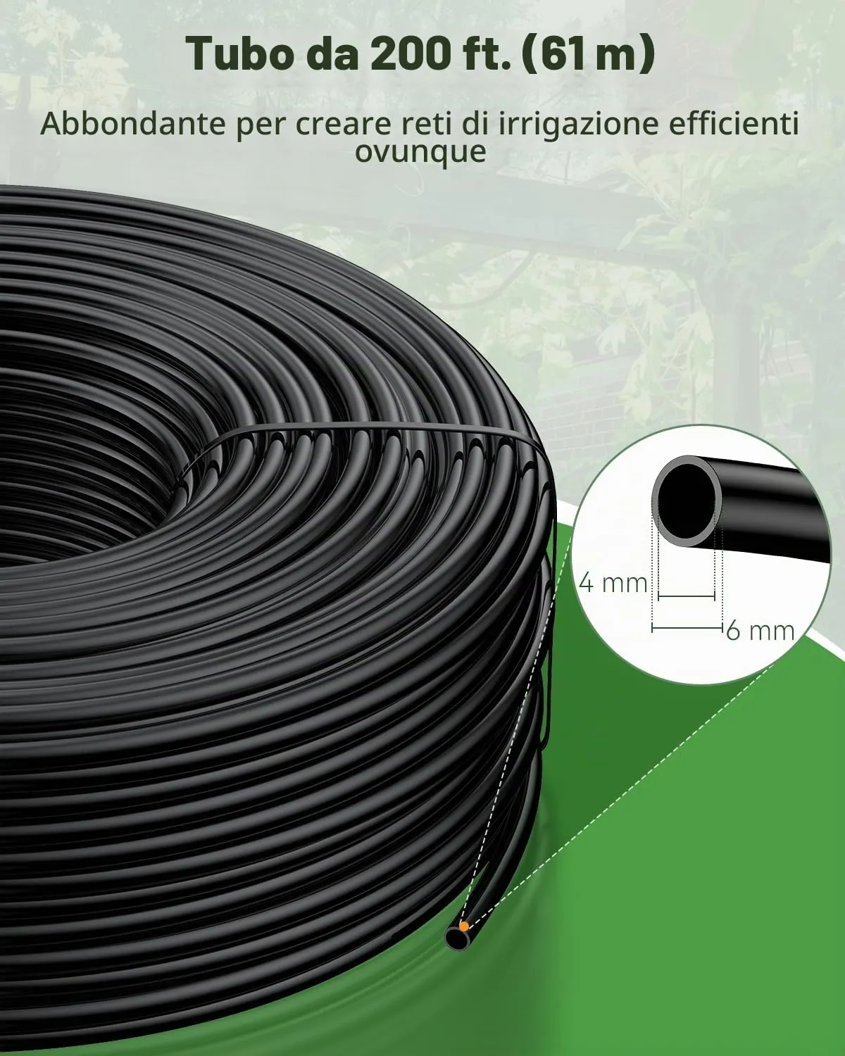 Pawfly Tubo Irrigazione a Goccia 61m 4x6mm in PE Nero Micro