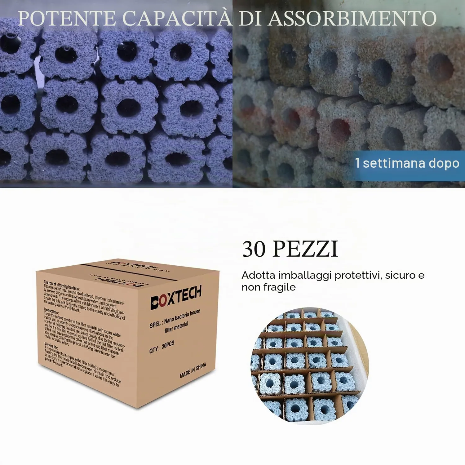 boxtech Cannolicchi Ceramica Acquario 30 Pezzi 3Kg