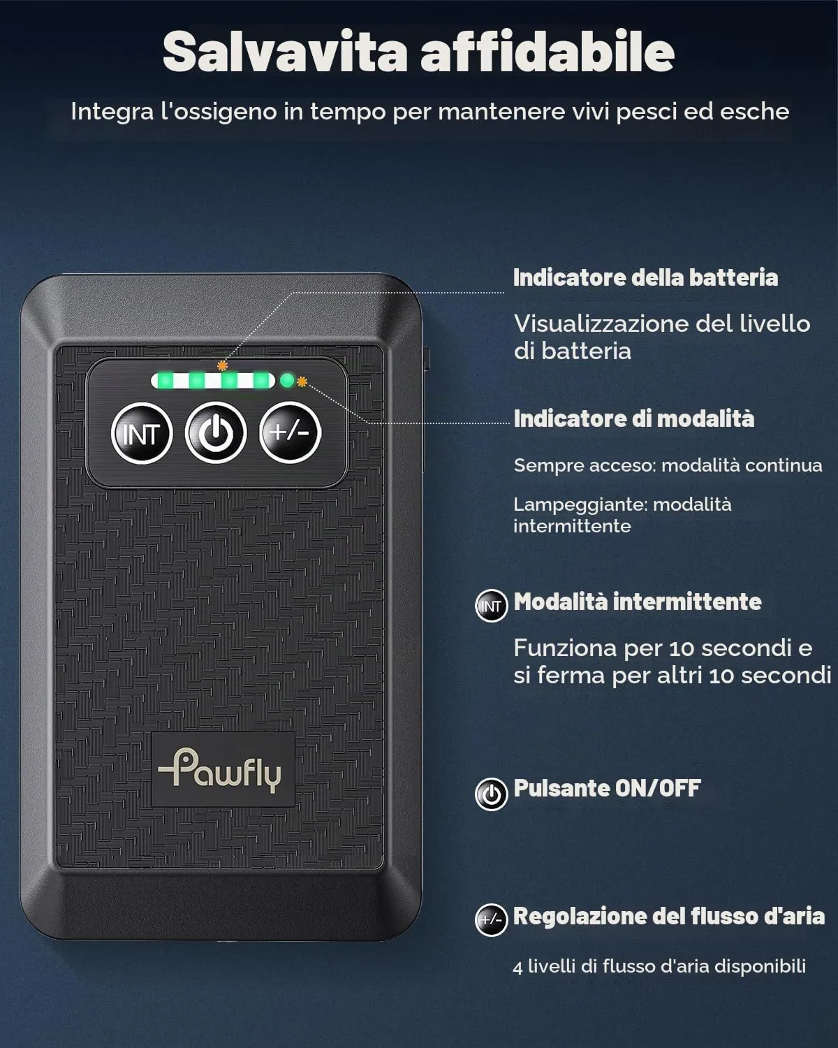 Pawfly pompa aria batteria USB 3W 40-230 L portatile