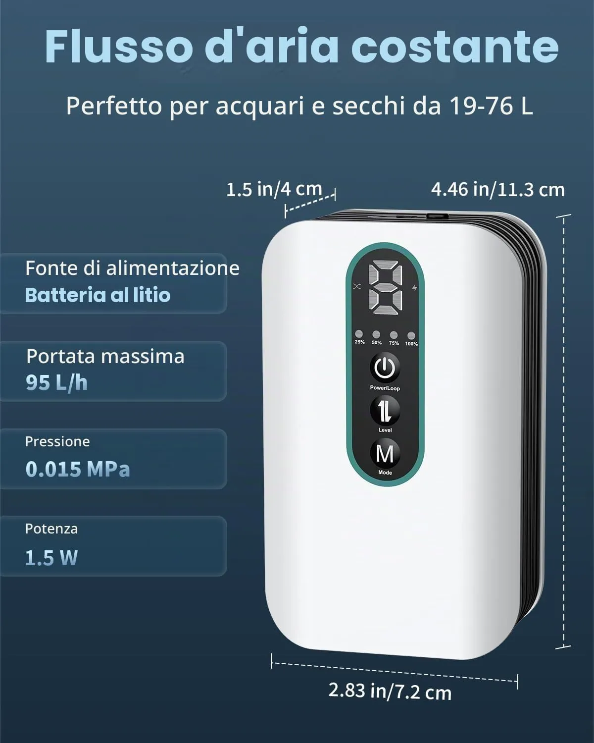 Pawfly Pompa Aria Acquario Ricaricabile 19-76 L USB