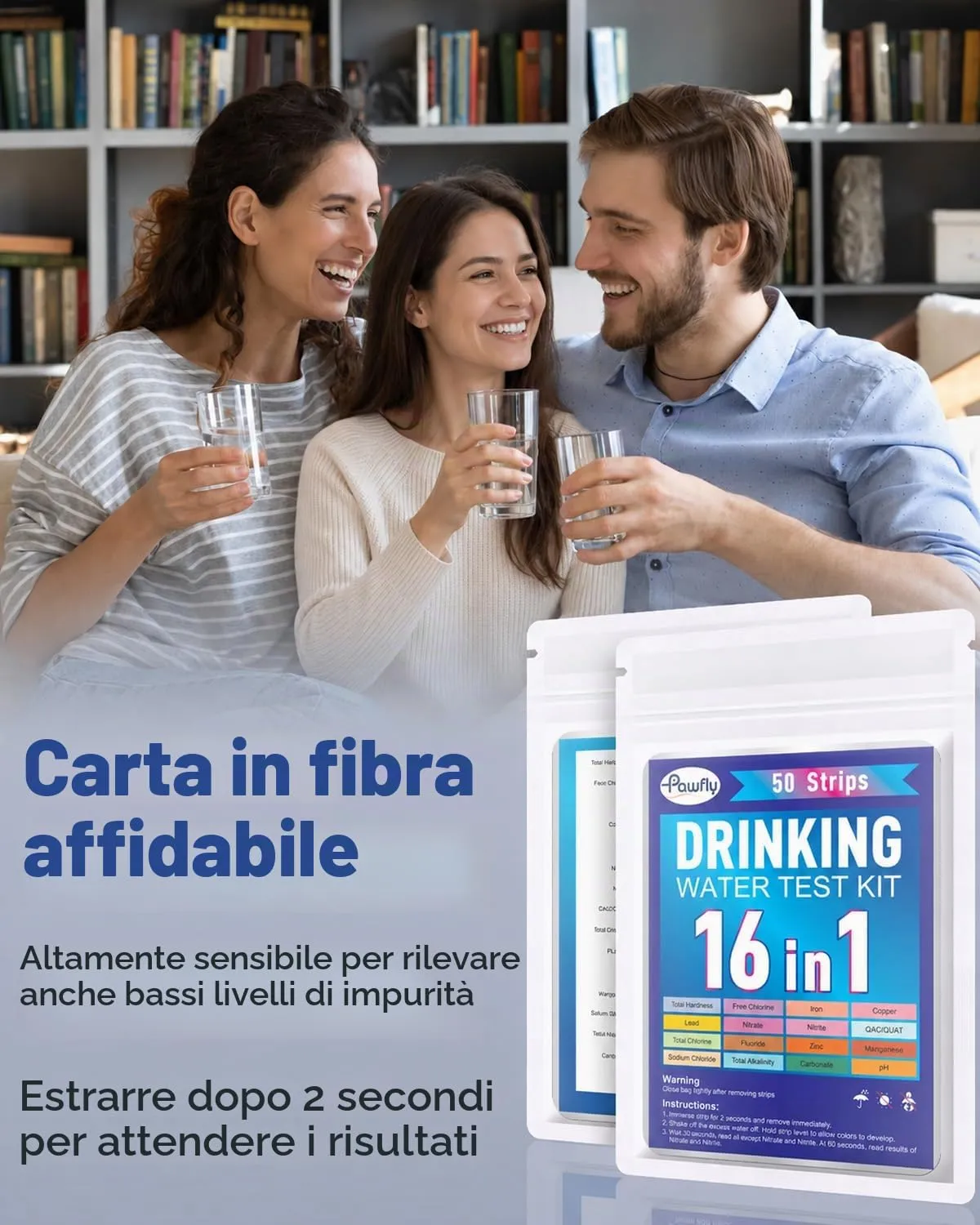 Pawfly Strisce Test Acqua 16 in 1 da 50 Pezzi