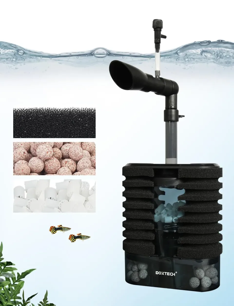 Boxtech 5 in 1 filtro interno acquario 200 l/h USB 35-110 l
