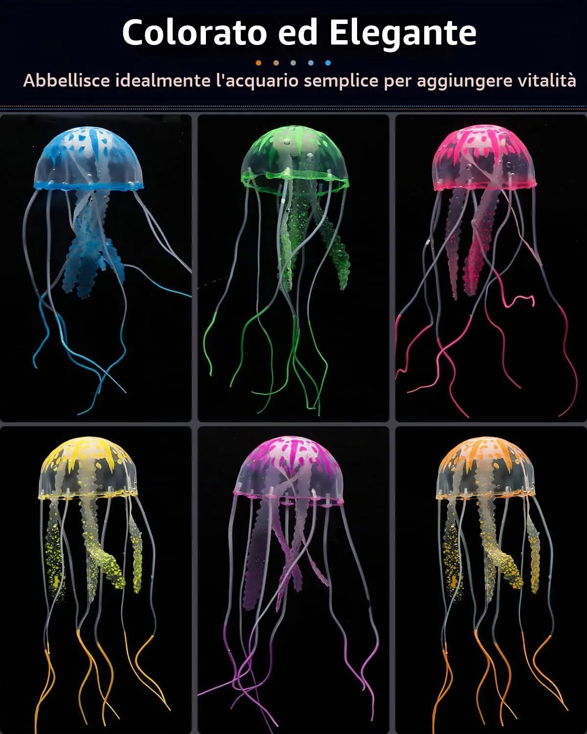 Pawfly meduse decorative acquario 6 pezzi silicone