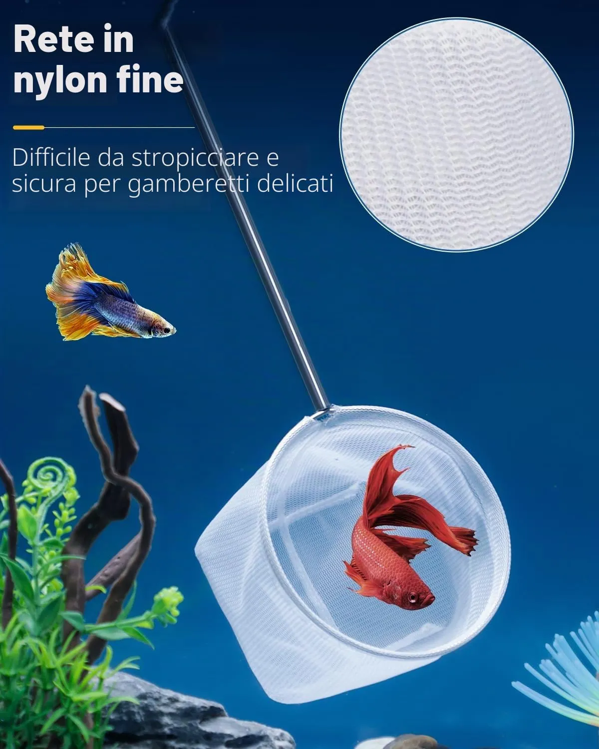 Pawfly Retino Acquario 10 cm Manico Telescopico Nylon
