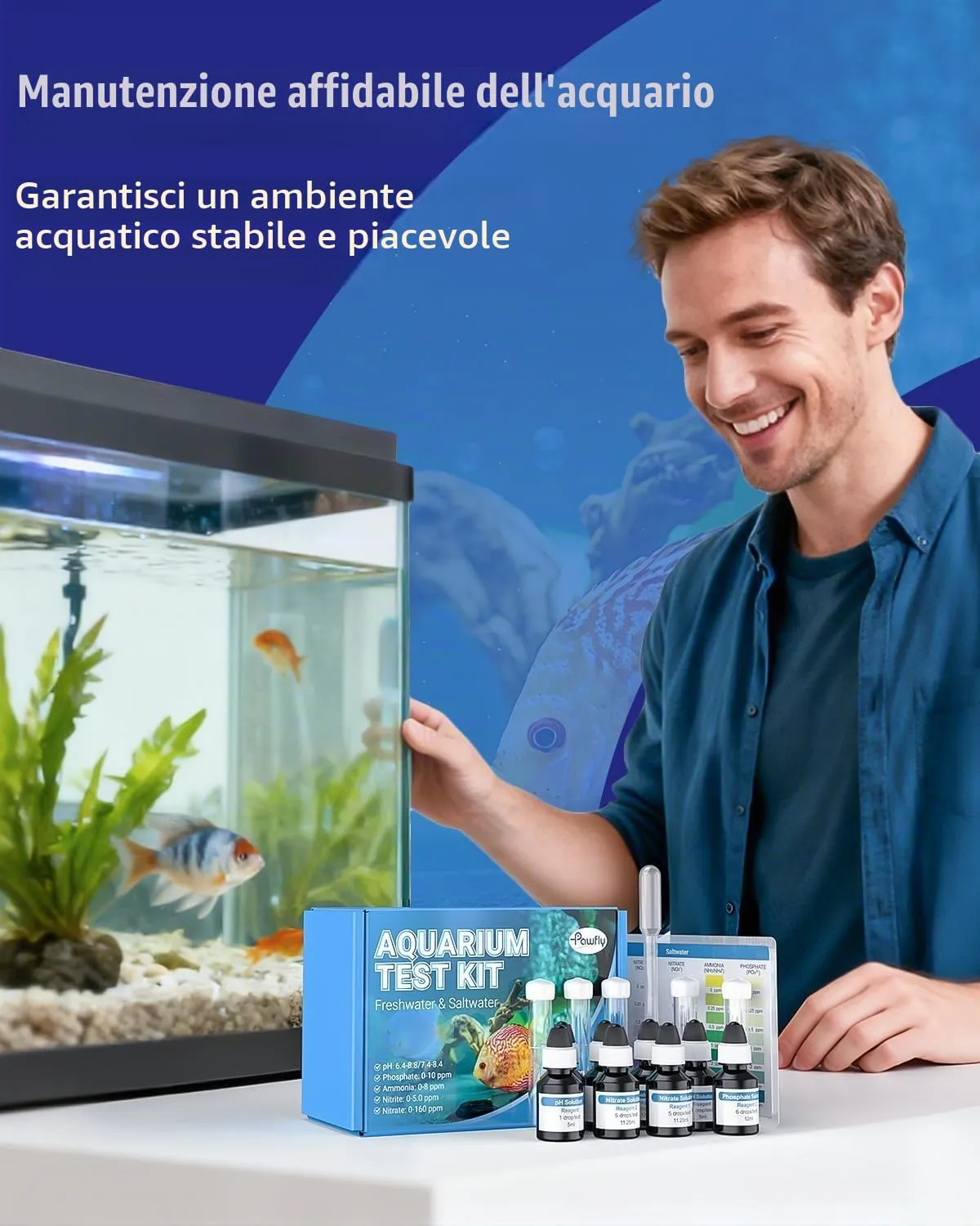 Pawfly Kit Test 5 in 1 tester acqua acquario dolce e salata