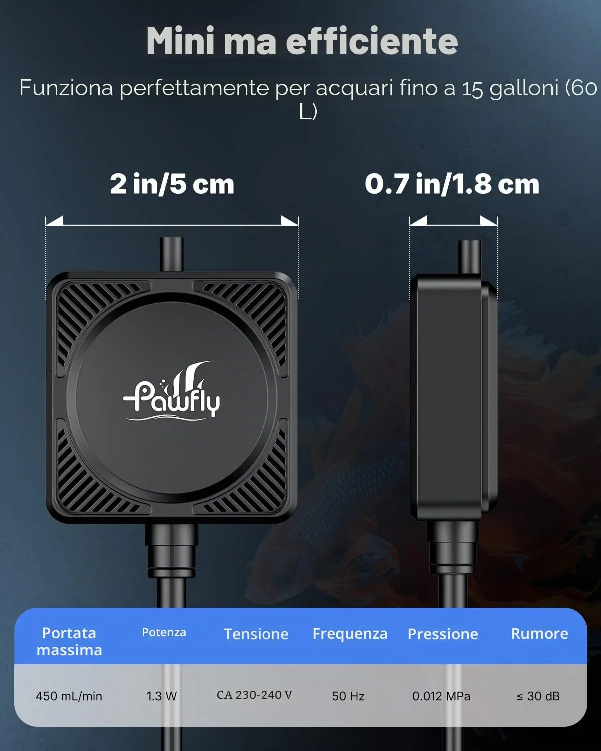 Pawfly Pompa Aria Acquario 450ml/min Kit con Filtro 60L Silenziosa