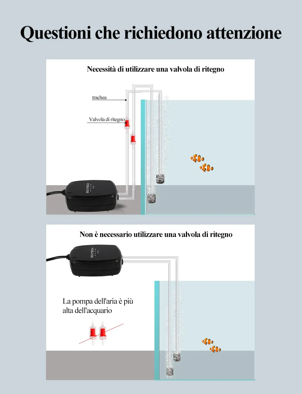 Boxtech aeratore acquario mini kit ossigeno 2 vie completo