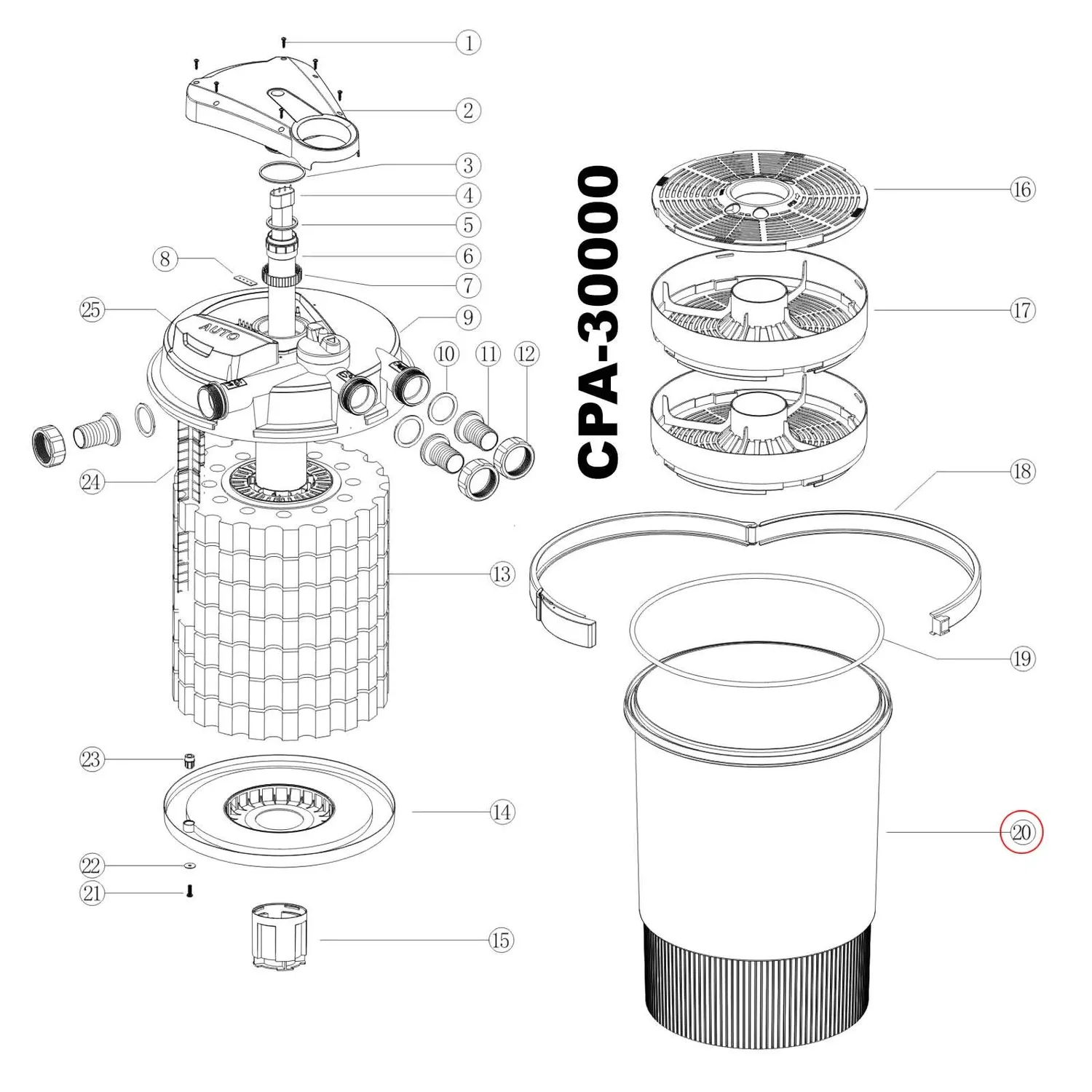 SunSun CPF-30000 contenitore ricambio filtro pressione laghetto
