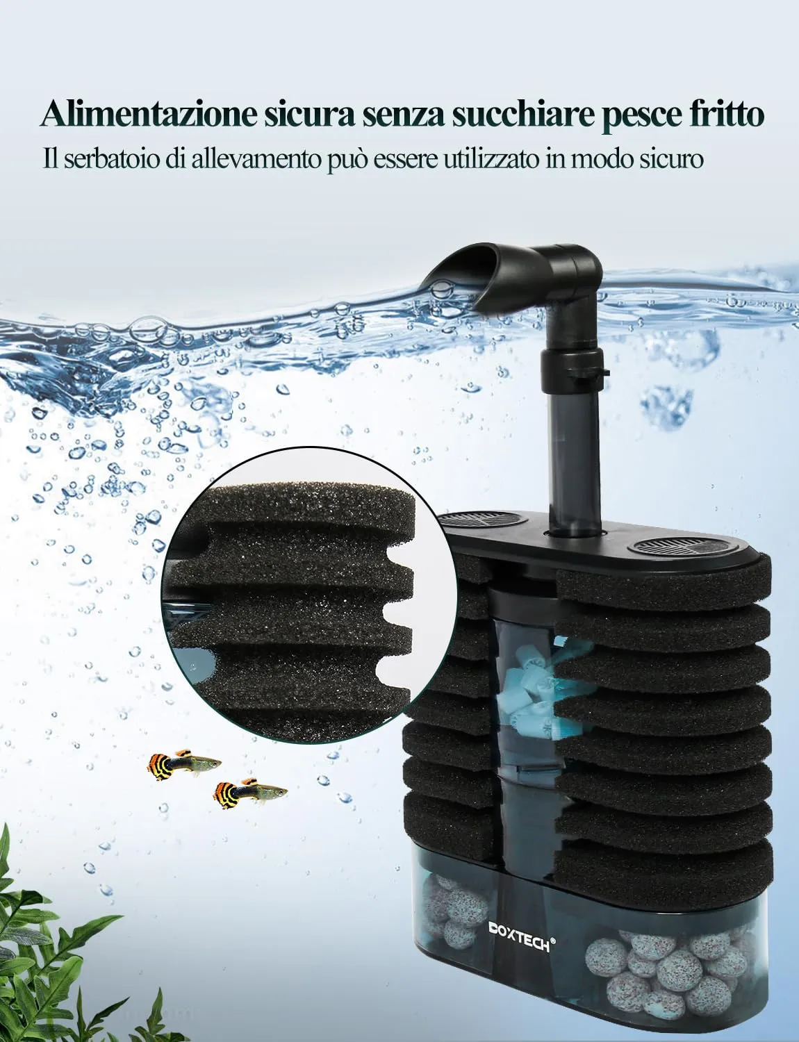 Boxtech 5 in 1 filtro interno acquario 200 l/h USB 35-110 l