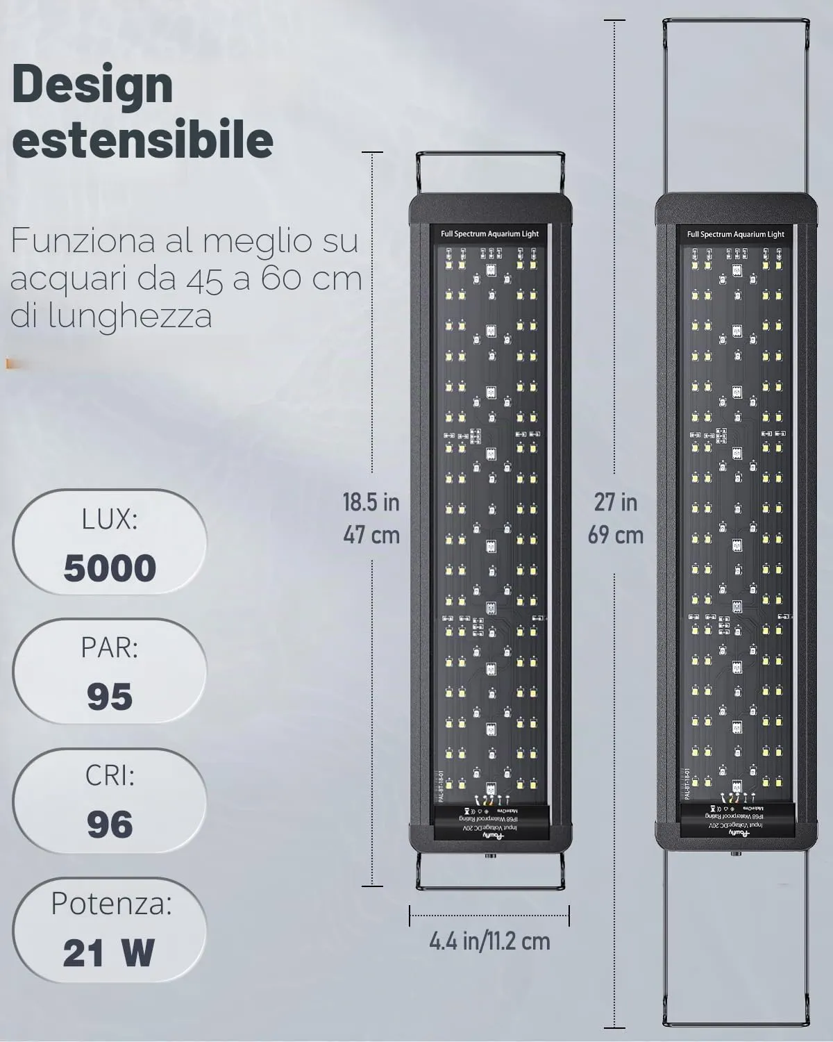 Pawfly Luce LED Acquario 45-60 cm 6 Tasti 24/7