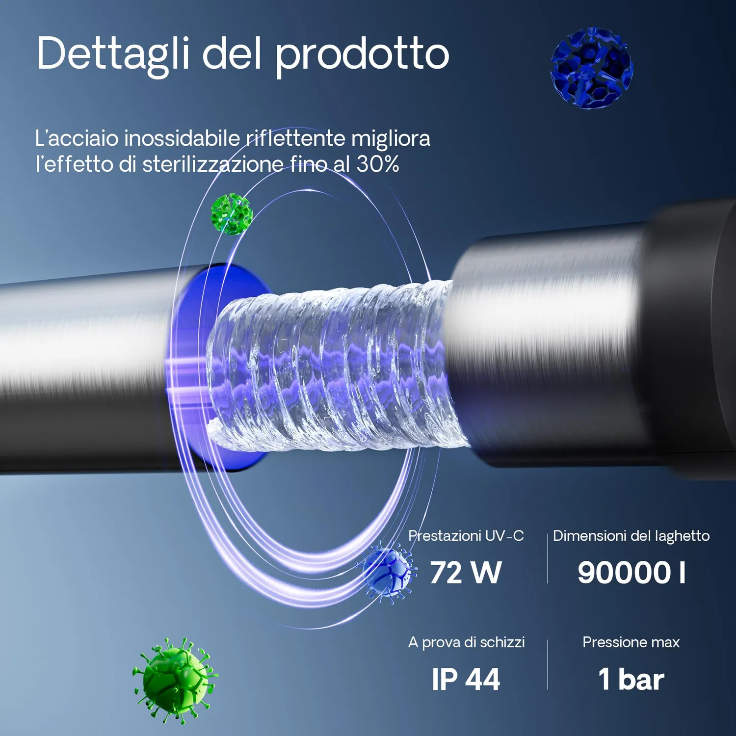 SunSun CUV-772 chiarificatore UV laghetto 72W acciaio inox