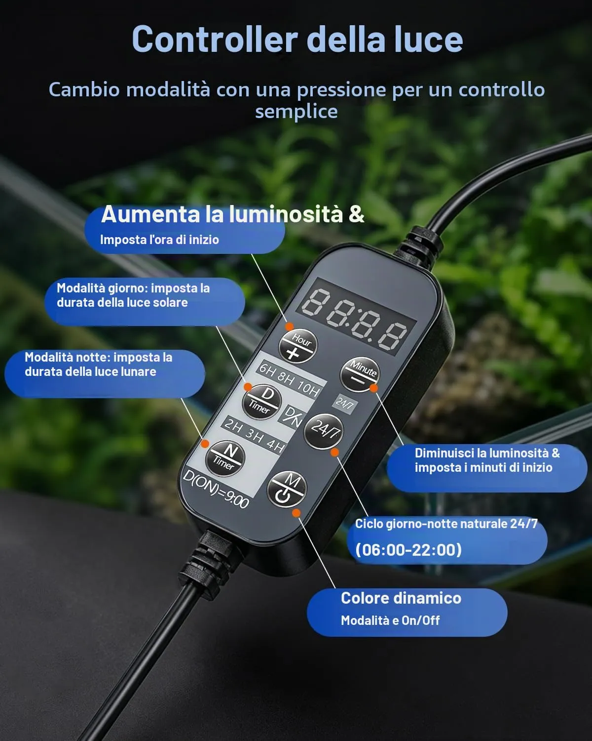 Pawfly Luce LED Acquario 45-60 cm 6 Tasti 24/7