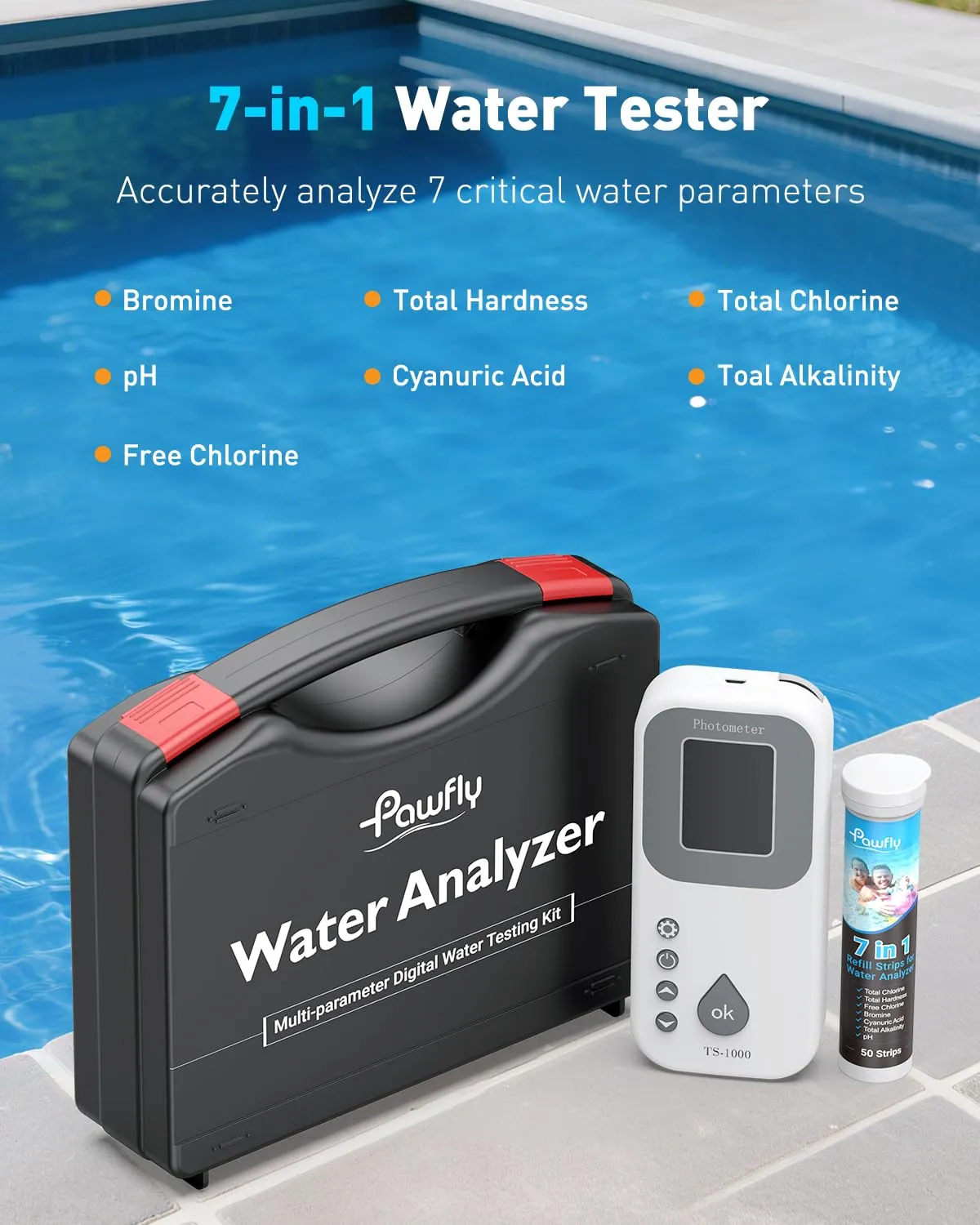 Pawfly kit test acqua digitale 7 in 1 50 strisce