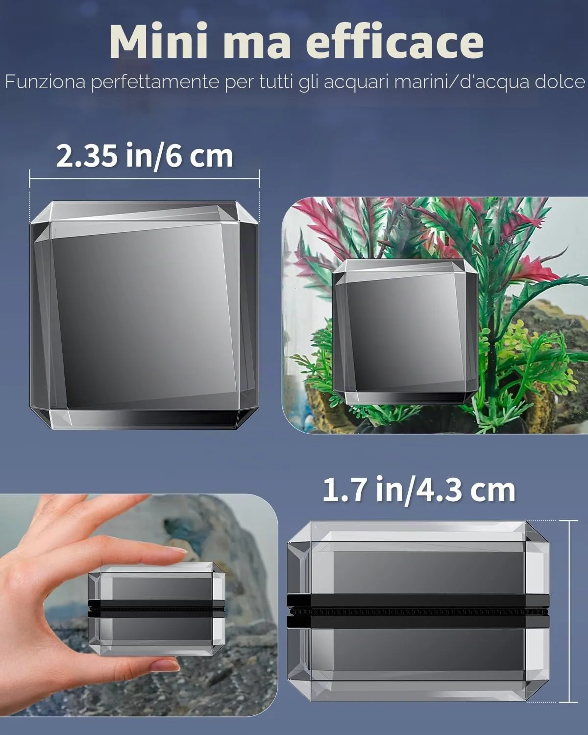 Pawfly pulitore magnetico acquario 6 cm vetro 1 cm nero